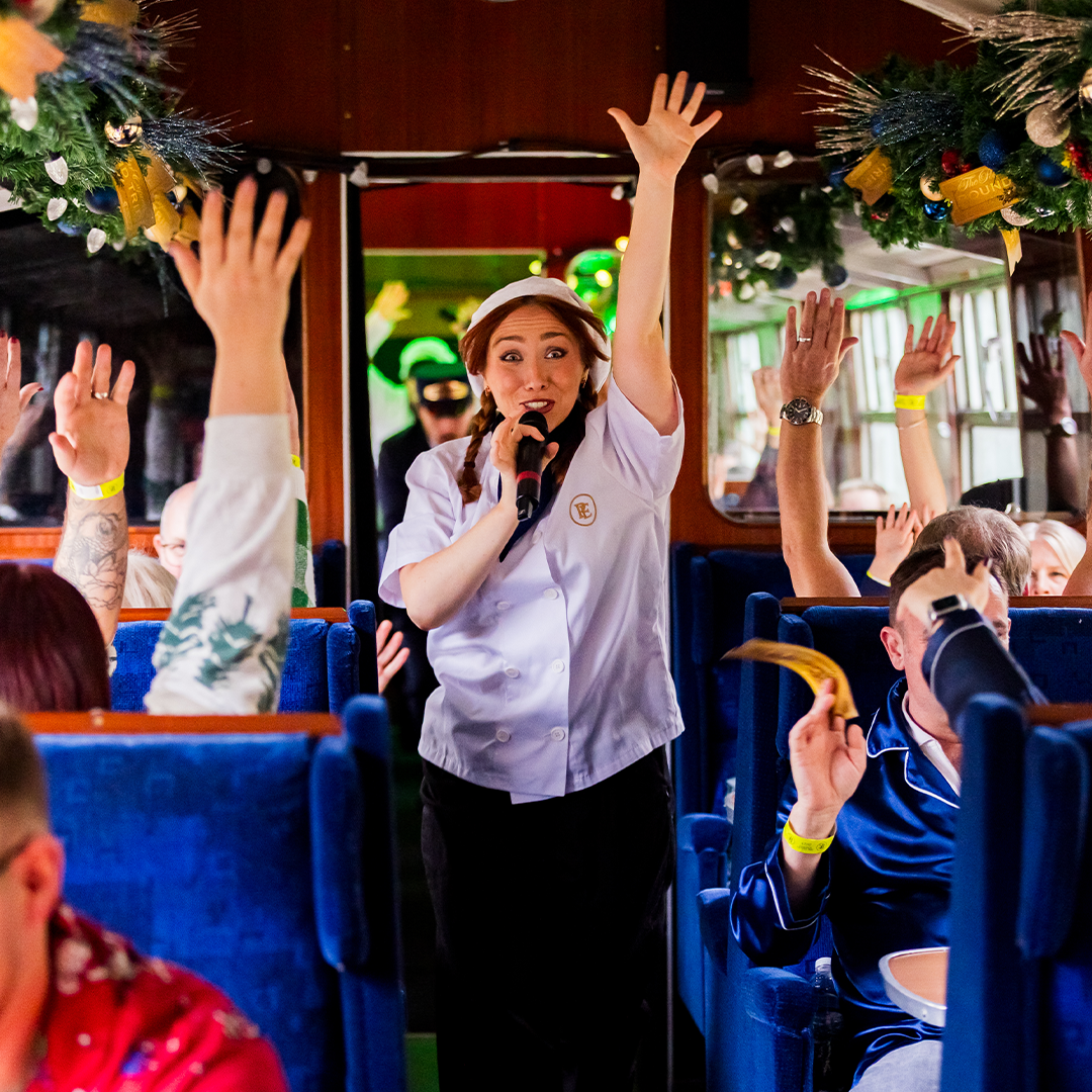 chef on board the polar express train ride 